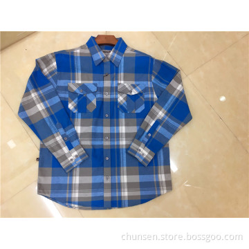 Bule Checker Shirt For Men With Double Pockets